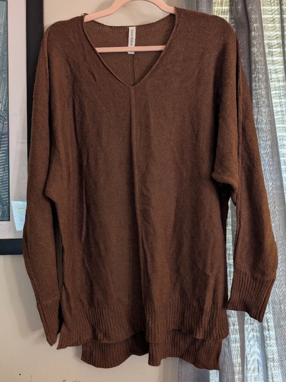 Zenana Premium Brown Seamed Knit Sweater Size L
